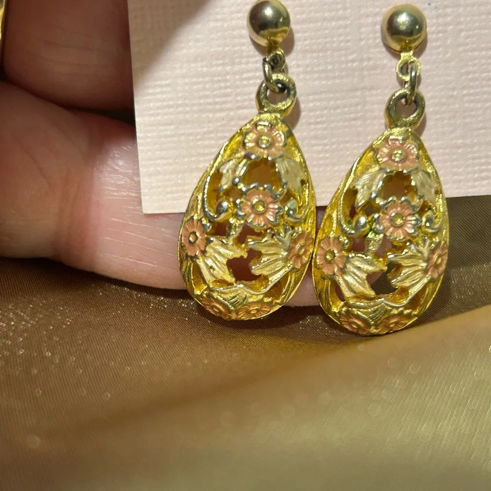 Gold Teardrop Multicolor Earrings - Picture 4 of 7